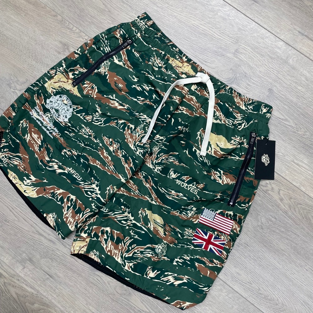 Darc Sport Wolves Kin Fasted V2 Shorts Mens Small Green Lush Tiger Wolf Camo